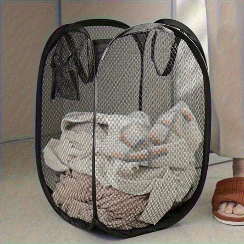 Foldable Pop-Up Mesh Laundry Hamper – Black
