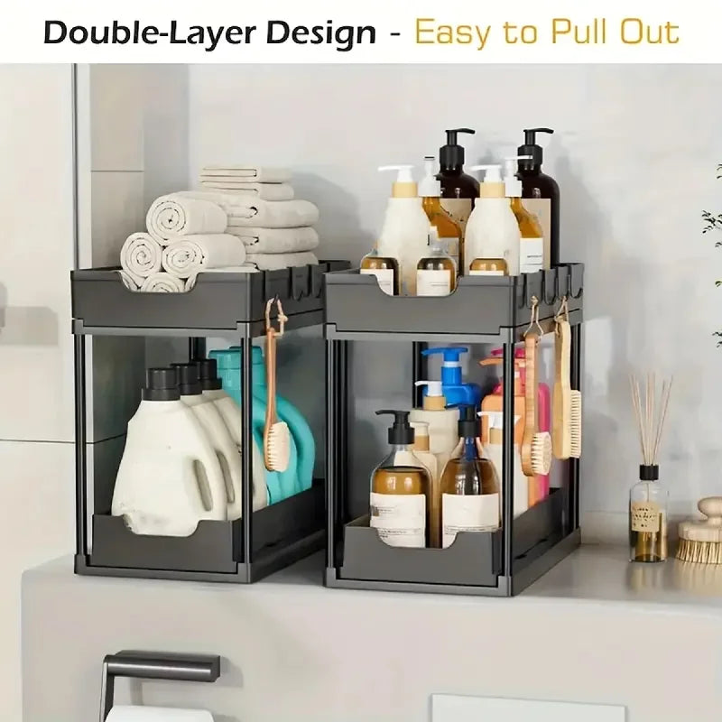 Two-Tier Pull-Out Under-Sink Organiser – Black