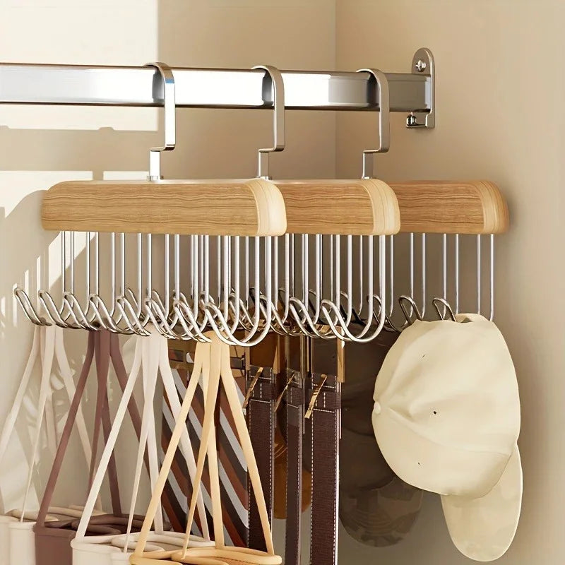 Wooden Hanger Organiser with 8 Rotating Hooks