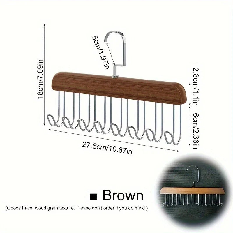 Wooden Hanger Organiser with 8 Rotating Hooks