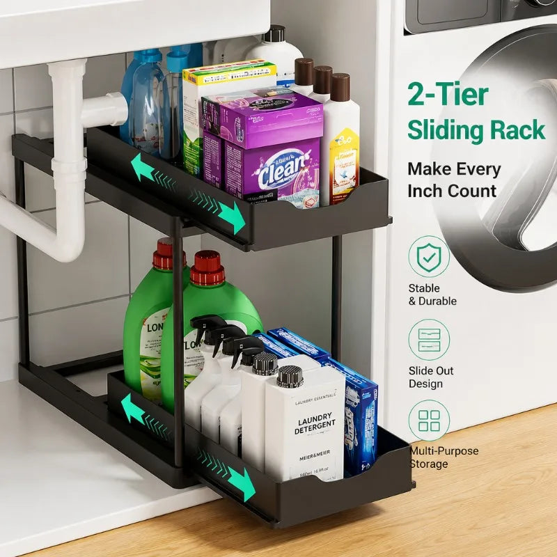 Two-Tier Pull-Out Under-Sink Organiser – Black