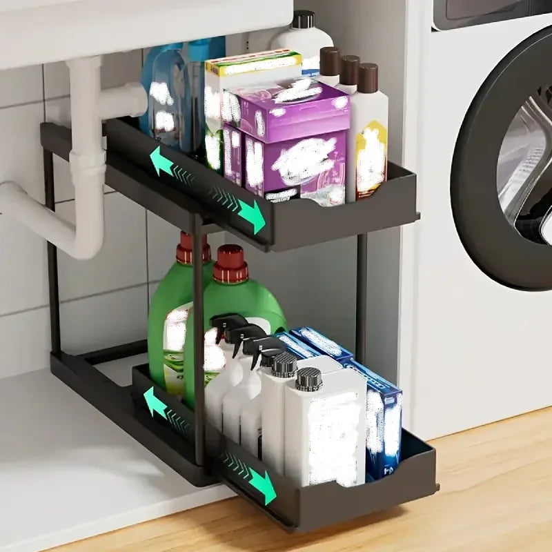 Two-Tier Pull-Out Under-Sink Organiser – Black