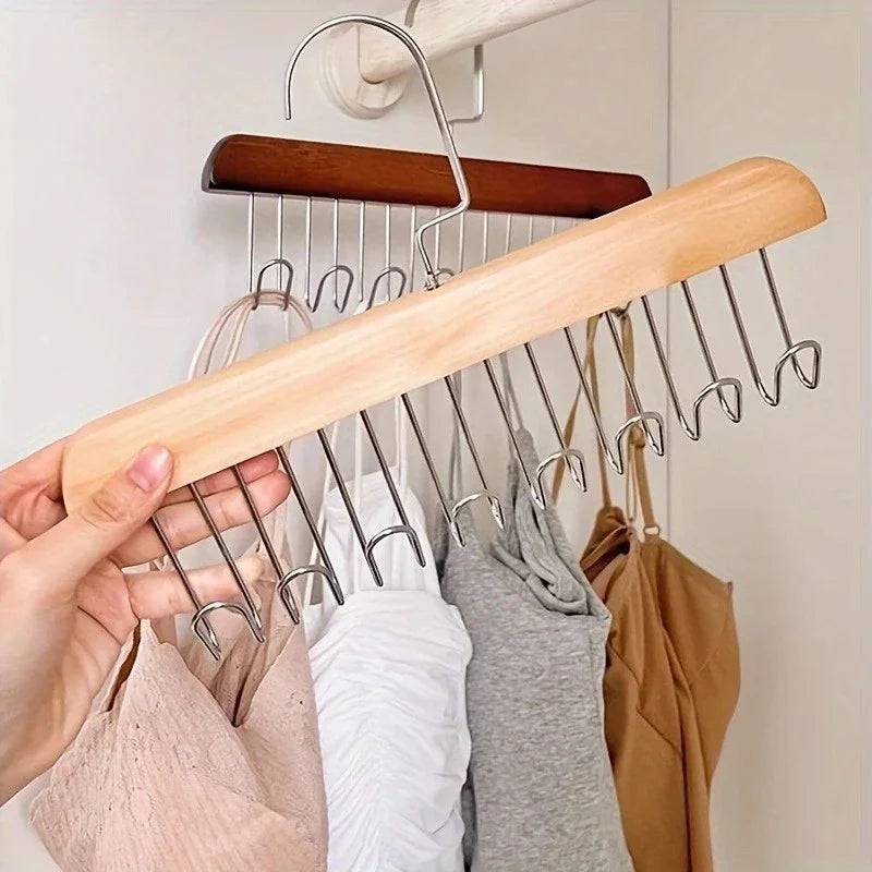 Wooden Hanger Organiser with 8 Rotating Hooks