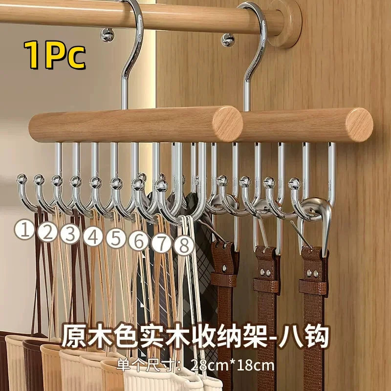 Wooden Hanger Organiser with 8 Rotating Hooks