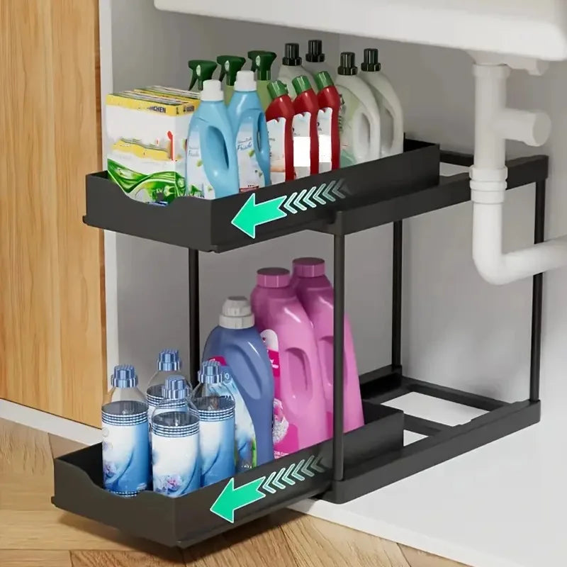 Two-Tier Pull-Out Under-Sink Organiser – Black