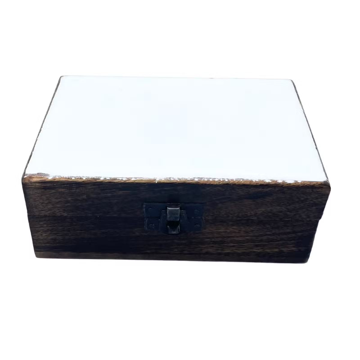 White Ceramic Glazed Mango Wood Storage Box – 15 × 10 × 6 cm