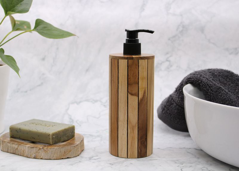 Natural Teakwood Soap Dispenser – Round, 200 ml