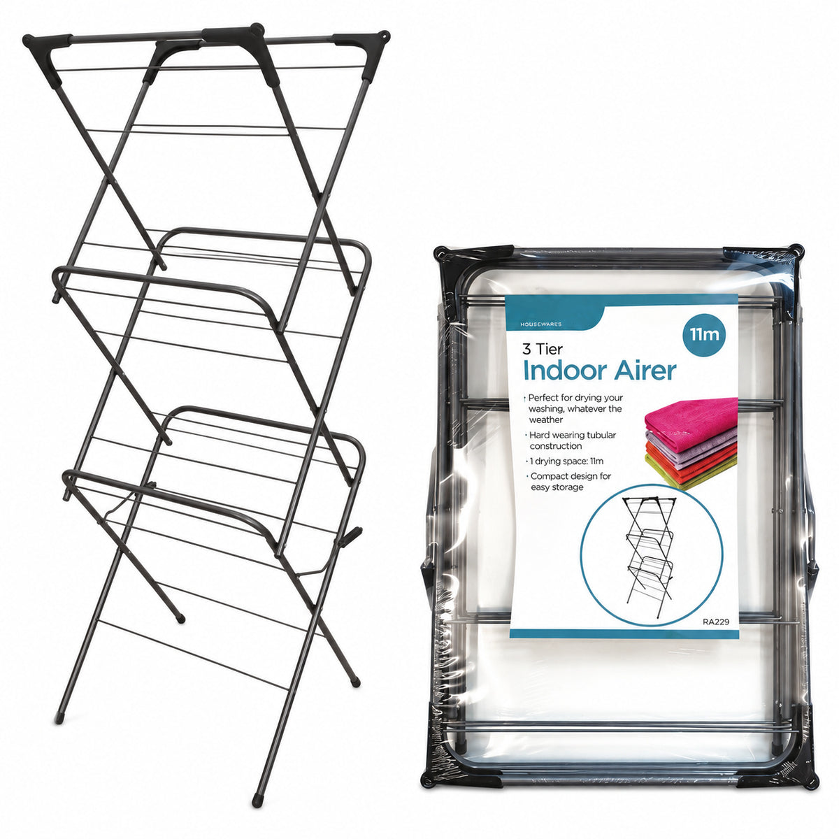 Three tier folding clothes airer with eleven metres of hanging space