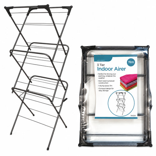 Three tier folding clothes airer with eleven metres of hanging space