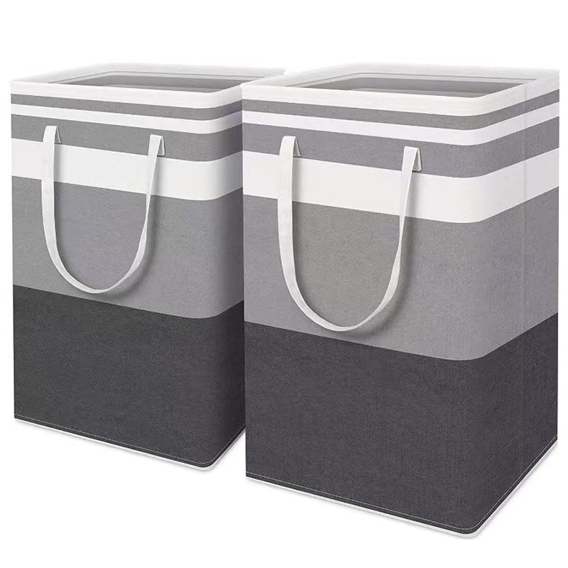 Two folding laundry baskets in grey and black