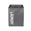 Grey folding laundry hamper on wheels