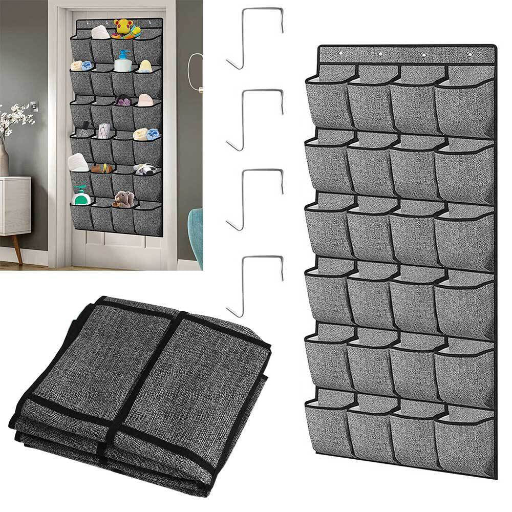 Grey 24 pocket over-door shoe organiser