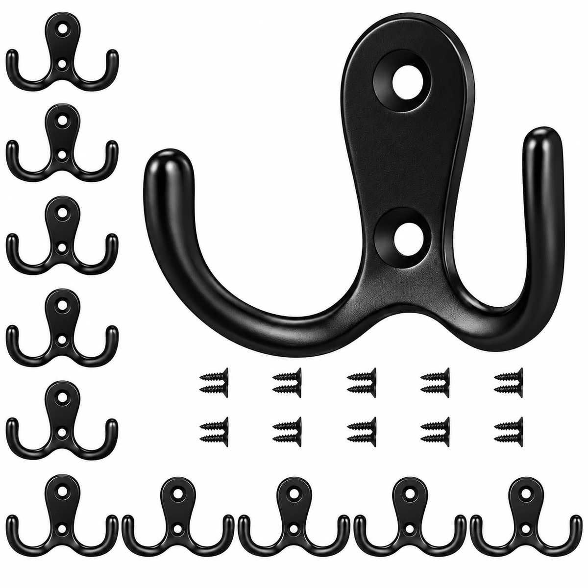 Black double coat hooks pack of ten