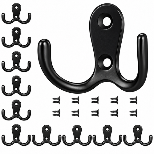 Black double coat hooks pack of ten